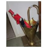 brass umbrella stand w/umbrellas