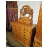 11 DRAWER OAK DRESSER W/MIRROR (2 PC)