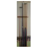 POOL CUE RACK, 4 STICKS, 2 BRIDGES