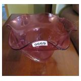 PINK FLUTED BOWL - BLOWN BOTTOM, SIGNED