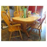TILE TOP TABLE,DBL PEDESTAL BASE 6 CHAIRS