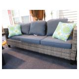 OUTDOOR WICKER COUCH, CUSHIONS, PILLOWS