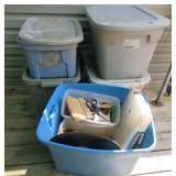 5 TOTES OF MISC TOOLS, HARDWARE, ETC