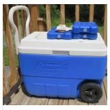 COLEMAN COOLER W/WHEELS, 3 ICE PACKS