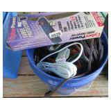 BUCKET OF EXTENSION CORDS, POWER STRIP
