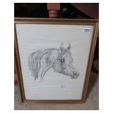 FRAMED HORSE DRAWING - PENCIL/CHARCOAL