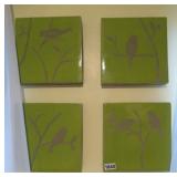 4 CERAMIC BIRD PLAQUES 9.5' X 9.5'