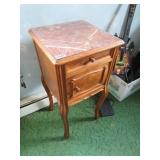 ANTIQUE MARBLE TOP 1 DOOR/1DRAWER STAND