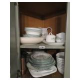 CABINET OF MISC CORRELLE WARE DISHES