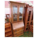 MODERN 2 PC DROP FRONT DESK,BOOKCASE TOP,3 DRAWER