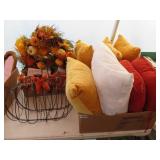 PILE OF FALL DECOR; PILLOWS ETC