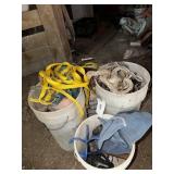 4 BUCKETS OF HAULTERS, BITS, HORSE MISC. ITEMS