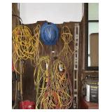 LOT OF EXTENSION CORDS AND LEVELS, HARDHAT