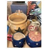 Americana crock creamer sugar box etc