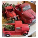 3 red holiday trucks, Christmas train