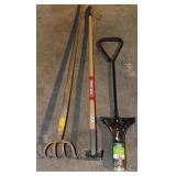 Potato rake, craftsman garden hoe, and bulb