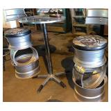 Three piece high bar table with rim stools very