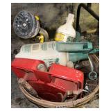 Misc garden tools fluids etc