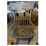 Early wooden potty chair with press back