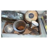 Box of tin items some advertising