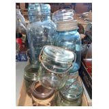 Glass canning jars, some with lids marbles, etc.