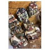 Seven Holiday Village pieces with cords