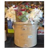 2 gallon crock with blue damaged