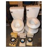 Seven plastic toy potties