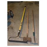 Heavy duty garden rake, hoe, and spade