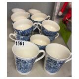 Four coffee, mugs, nine tea cups, England, blue