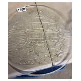 Two clear glass Christmas serving platters
