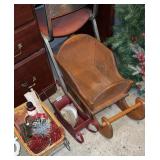 Three sleighs  wood, metal wicker