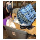 Tote of blankets pillows, Etc