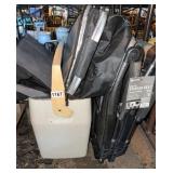 Stadium seats, coolers, bags, picnic basket bag
