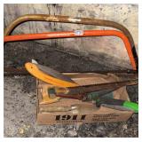 2 bow saws, misc saws etc