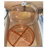 Two pieces, pink depression, glass