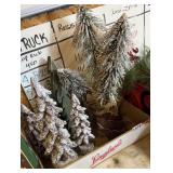 Box lot of wooden and other trees metal sleighs