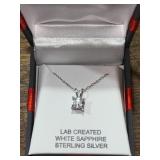 Lab created white sapphire pendant, 18 inch chain