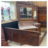 3PC SPOONCARVED EASTLAKE WALNUT MARBLE TOP BEDROOM