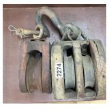 2 WOODEN PULLEYS