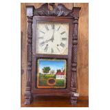 EARLY FEDERAL MAHOGANY CLOCK W/KEY PENDULUM WEIGHT