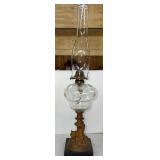 VICTORIAN METAL STEM KEROSENE LAMP 27"