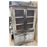 EARLY FLAT WALL CABINET PIERCED TIN DOORS