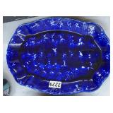 ANTIQUE COBALT BLUE SPONGEWARE PLATTER 9"x13"