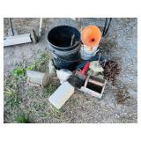 Assortment of items including a grain scoop,