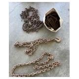 Group lot: log chain, tire chains, gate hinge