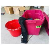 Tub of Assorted items including brushes, rope,
