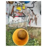 Assorted tools & a bucket featuring a set of