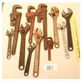 Group lot of Pipe & Adjustable Wrenches