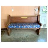 Antique Wooden Church Pew with Cushion